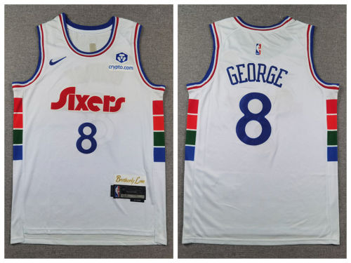 Nike Philadelphia 76ers 8 Paul George Basketball Jersey White City Edition