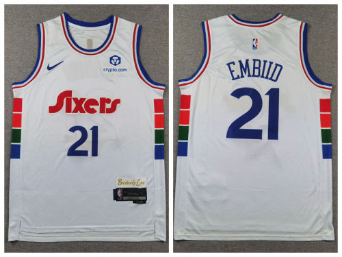 Nike Philadelphia 76ers 21 Joel Embiid Basketball Jersey White City Edition