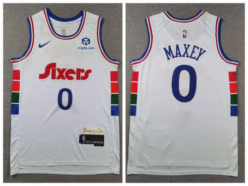 Nike Philadelphia 76ers 0 Tyrese Maxey Basketball Jersey White City Edition