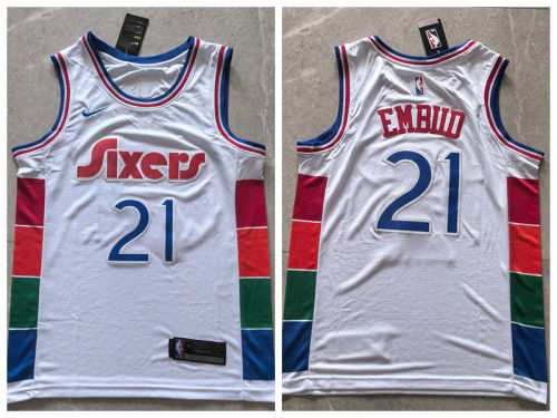 Nike Philadelphia 76ers 21 Joel Embiid Basketball Jersey White City Edition