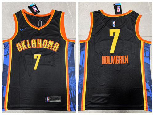 Nike Oklahoma City Thunde 7 Chet Holmgren Basketball Jersey Black City Edition