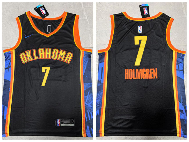 Nike Oklahoma City Thunde 7 Chet Holmgren Basketball Jersey Black City Edition