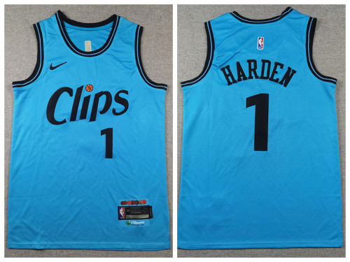 Nike L.A. Clippers 1 James Harden Basketball Jersey Blue City version