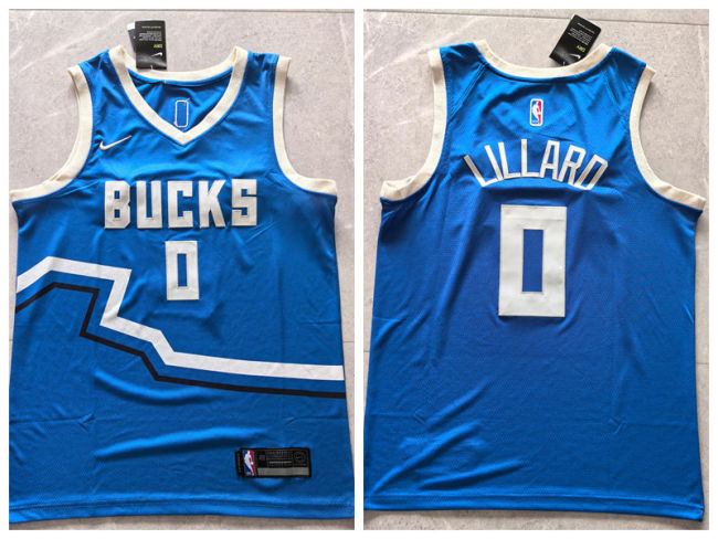 Nike Milwaukee Bucks 0 Damian Lillard Basketball Jersey Blue City Edition
