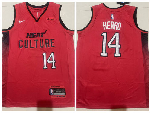 Nike Miami Heat 14 Tyler Herro Basketball Jersey Red City Edition