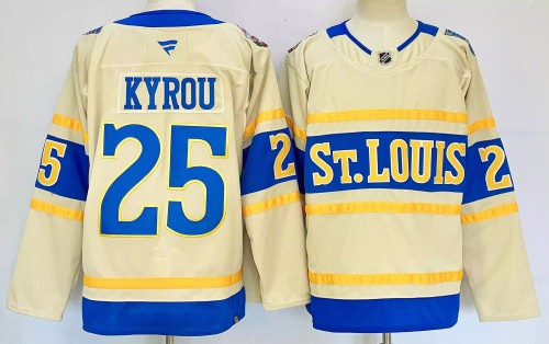 Fanatics St. Louis Blues 25 Jordan Kyrou Ice Hockey Jersey Beige