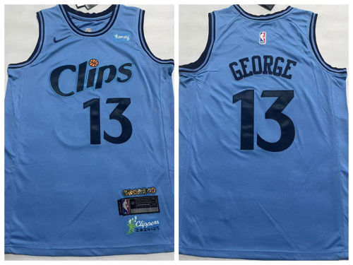 Nike L.A. Clippers 13 Paul George Basketball Jersey Blue City version