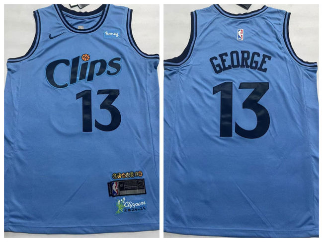 Nike L.A. Clippers 13 Paul George Basketball Jersey Blue City version