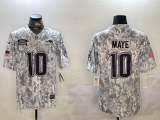 New England Patriots 10 Drake Maye Football Jersey Salute to Service Retired Arctic Camo
