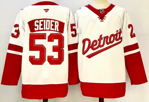 Fanatics Detroit Red Wings 53 Moritz Seider Ice Hockey Jersey White
