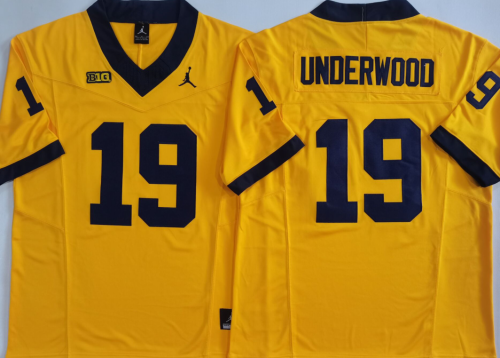 Michigan Wolverines 19 Bryce Underwood Coolege Football Jersey Yellow Three Dynasties