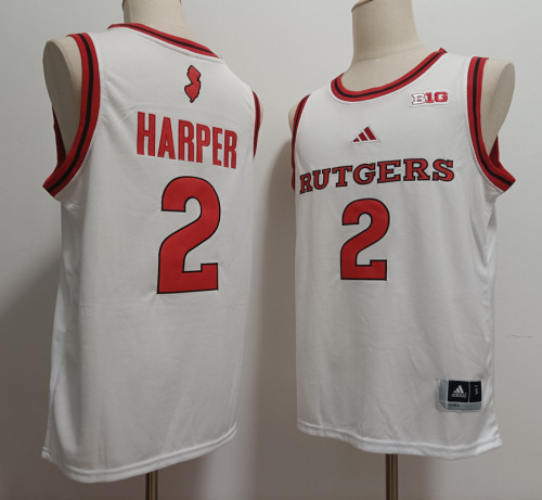 Rutgers Scarlet Knights 2 Dylan Harper College Basketball Jersey White