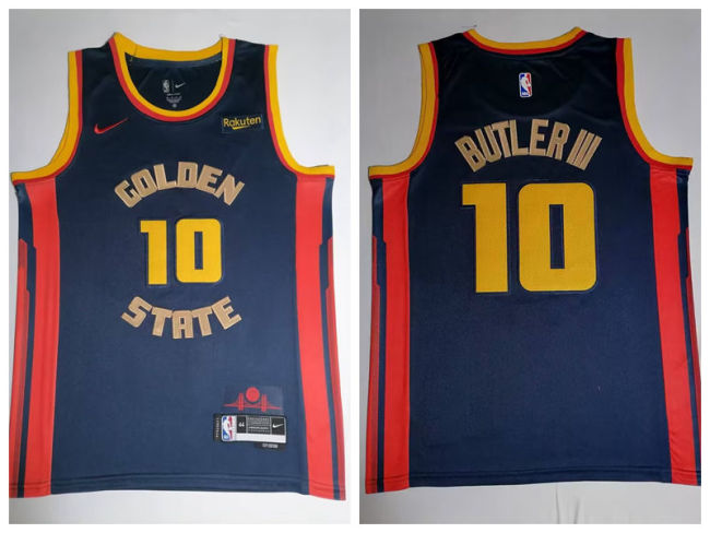 Nike Golden State Warrior 10 Jimmy Butler III Basketball Jersey Navy Blue City version
