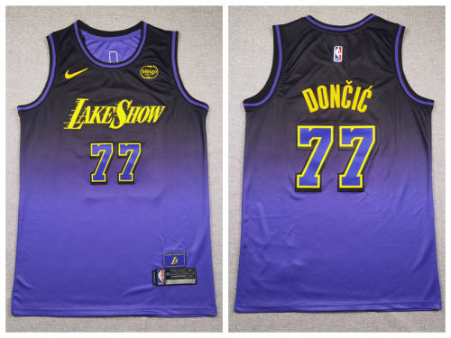 Nike Los Angeles Lakers 77 Luka Doncic Basketball Jersey Purple City Edition