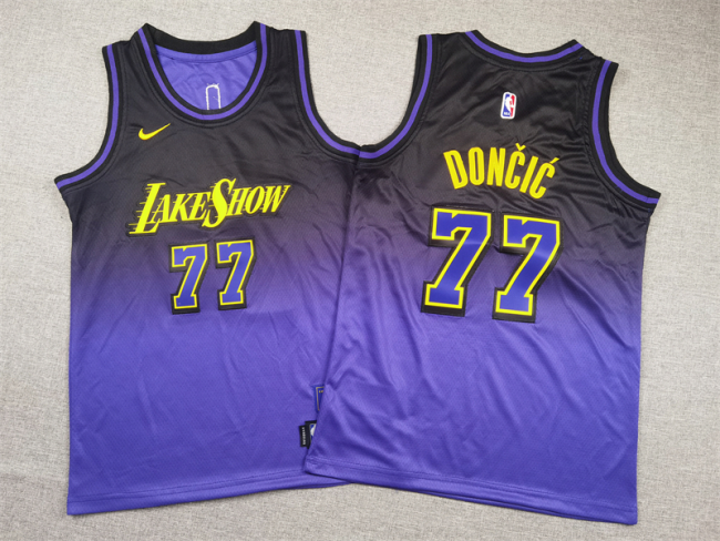 Youth Nike Los Angeles Lakers 77 Luka Doncic Basketball Jersey Purple City Edition