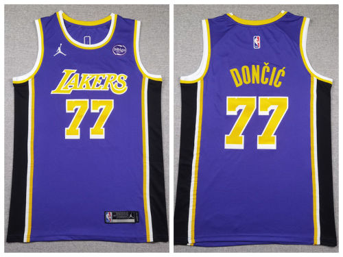 Jordan Los Angeles Lakers 77 Luka Doncic Basketball Jersey Purple