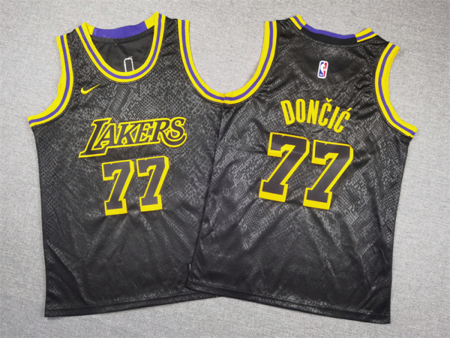 Youth Nike Los Angeles Lakers 77 Luka Doncic Basketball Jersey Black snake's skin