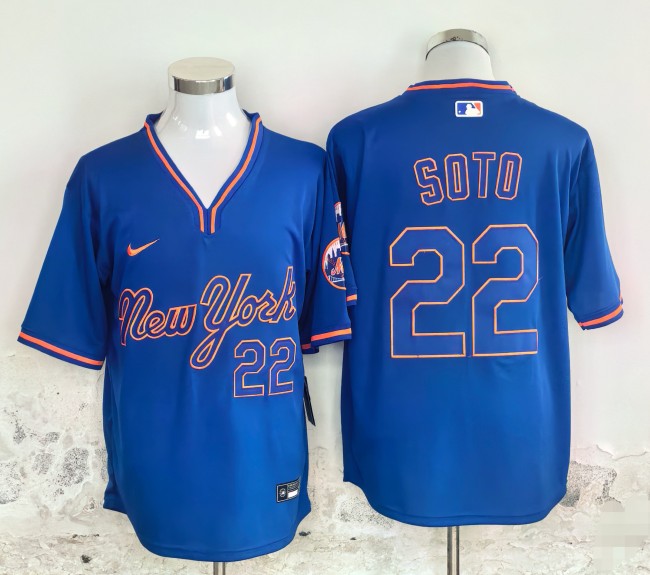 New York Mets 22 Juan Soto Baseball Jersey Blue retro