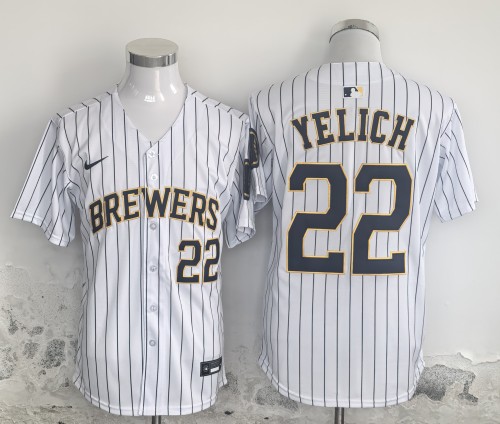 Nike Milwaukee Brewers 22 Christian Yelich Baseball Jersey White
