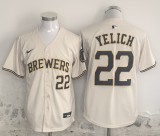 Nike Milwaukee Brewers 22 Christian Yelich Baseball Jersey Beige