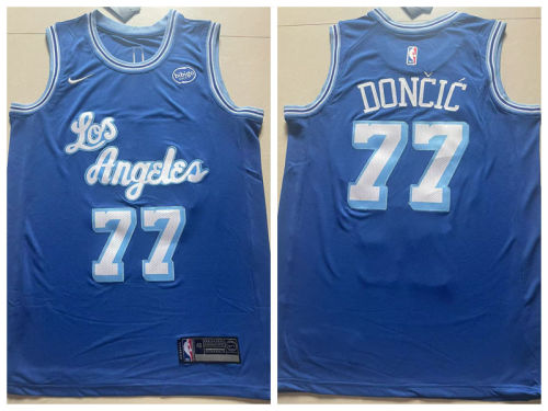 Nike Los Angeles Lakers 77 Luka Doncic Basketball Jersey Blue