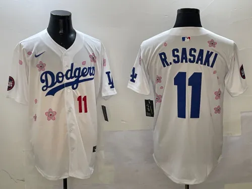 Nike Los Angeles Dodgers 11 Roki Sasaki Baseball Jersey White Cherry Blossom Edition