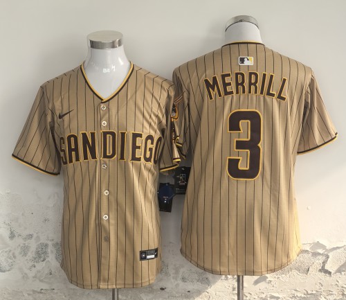 Nike San Diego Padres 3 Jackson Merrill Baseball Jersey khaki