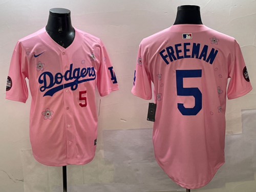 Nike Los Angeles Dodgers 5 Freddie Freeman Baseball Jersey pink Cherry Blossom Edition