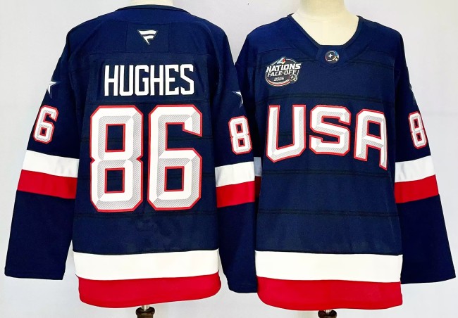 USA Fanatics New Jersey Devils 86 Jack Hughes Ice Hockey Jersey Navy Blue