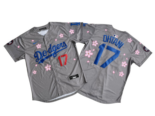 Nike Los Angeles Dodgers  17 Shohei Ohtani Baseball Jersey Gray Cherry Blossom Edition