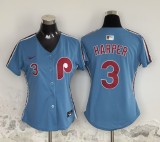 Women Philadelphia Phillie 3 Bryce Harper Baseball Jersey Blue