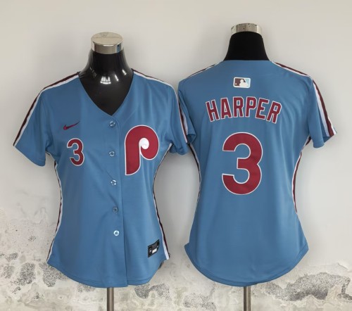 Women Philadelphia Phillie 3 Bryce Harper Baseball Jersey Blue