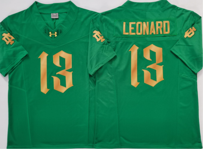 Norte Dame Fighting Irish 13 Riley Leonard College Football Jersey Green Three Dynasties
