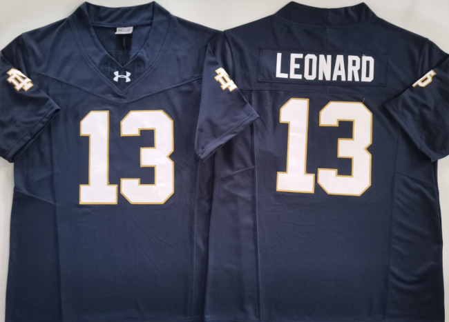 Norte Dame Fighting Irish 13 Riley Leonard College Football Jersey Navy Blue Three Dynasties