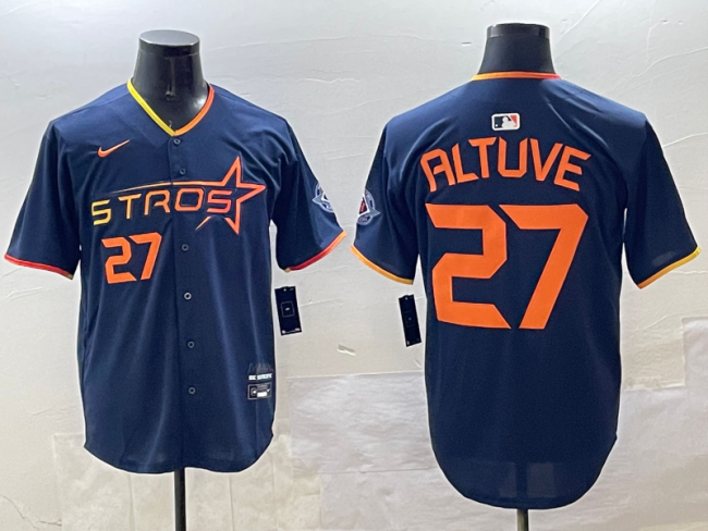 Nike Houston Astros 27 Jose Altuve Baseball Jersey Navy Blue