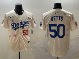 Nike Los Angeles Dodgers 50 Mookie Betts Baseball Jersey Beige Cherry Blossom Edition