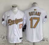 Nike Los Angeles Dodgers 17 Shohei Ohtani Baseball Jersey White Champion Gold