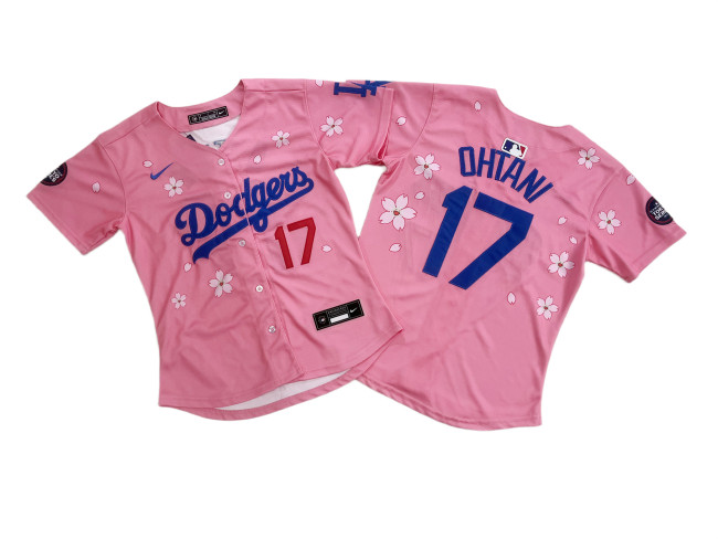 Women Nike Los Angeles Dodgers 17 Shohei Ohtani Baseball Jersey pink Cherry Blossom Edition
