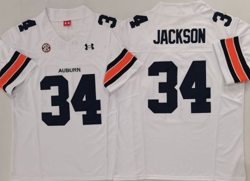 Auburn Tigers 34 Bo Jackson College Football Throwback Jersey WHite Three Dynasties