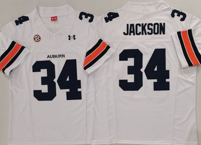 Auburn Tigers 34 Bo Jackson College Football Throwback Jersey WHite Three Dynasties