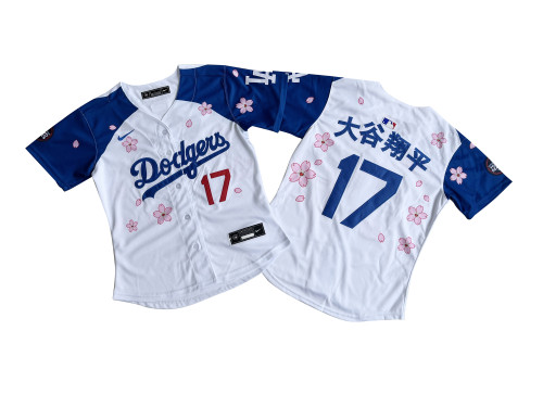 Women Nike Los Angeles Dodgers 17 大谷翔平 Baseball Jersey White Cherry Blossom Edition