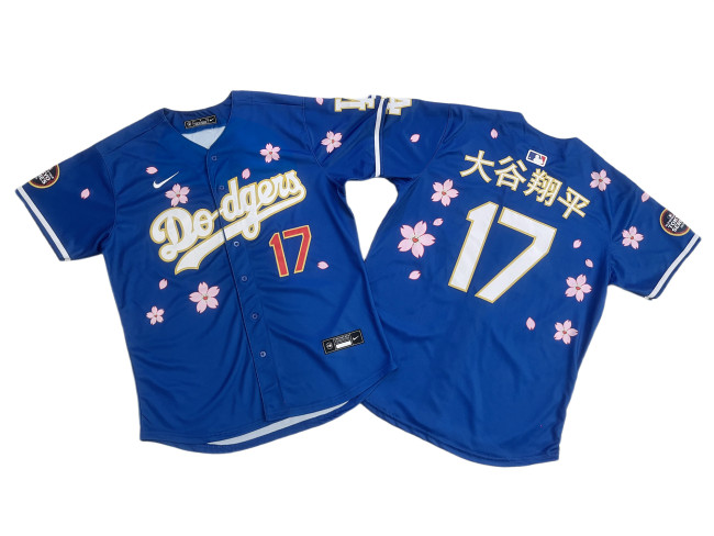 Nike Los Angeles Dodgers 17 大谷翔平 Baseball Jersey Blue Gold Cherry Blossom Edition