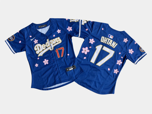 Women Nike Los Angeles Dodgers 17 Shohei Ohtani  Baseball Jersey Blue Gold Cherry Blossom Edition