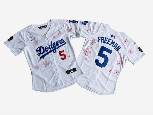 Women Nike Los Angeles Dodgers 5 Freddie Freeman Baseball Jersey White Cherry Blossom Edition