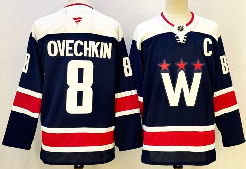 Fanatics Washington Capitals 8 Alex Ovechkin Ice Hockey Jersey Navy Blue