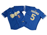 Nike Los Angeles Dodgers 5 Freddie Freeman Baseball Jersey Blue Champion Gold