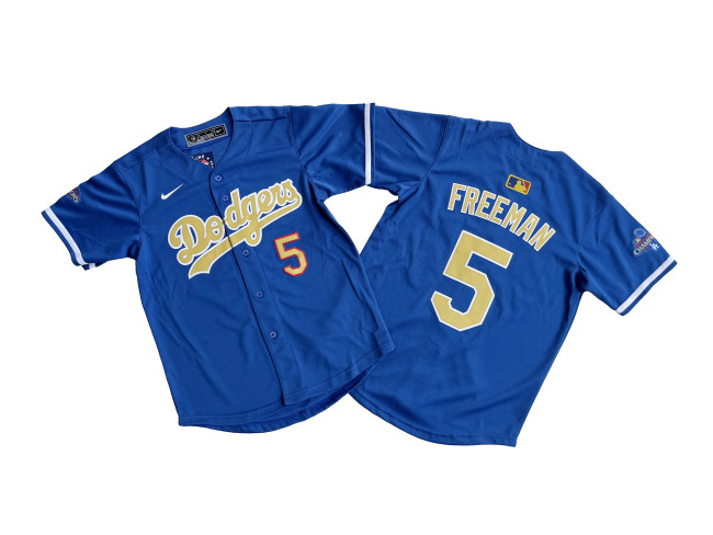Youth Nike Los Angeles Dodgers 5 Freddie Freeman Baseball Jersey Blue Champion Gold