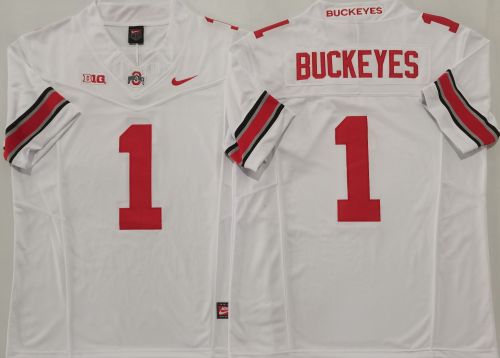 Ohio State1 BUCKEYES College Football Jersey White Three Dynasties