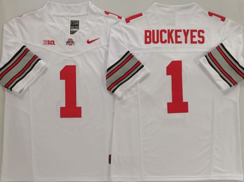 Ohio State1 BUCKEYES College Football Jersey White Three Dynasties
