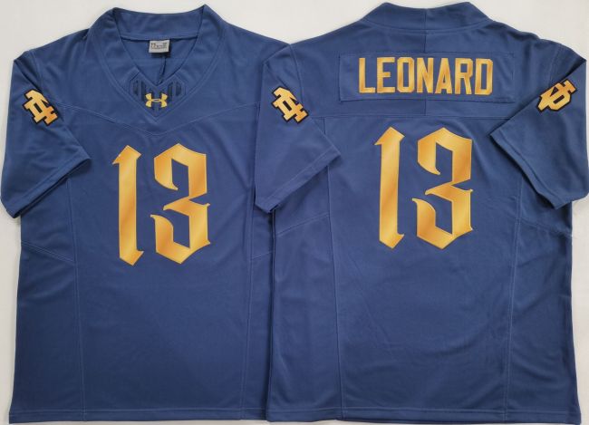 Norte Dame Fighting Irish 13 Riley Leonard College Football Jersey Navy Blue Three Dynasties